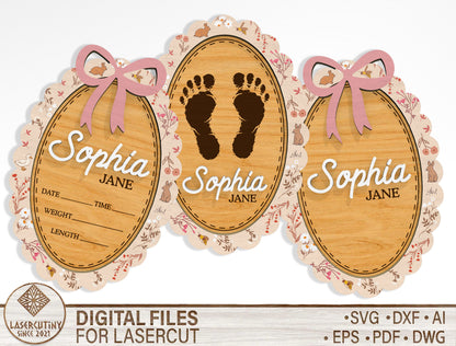 Baby Birth Stats Sign SVG File for Glowforge and xTool