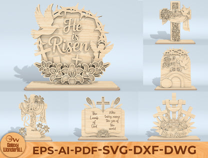 He Is Risen Easter Tabletop Decor Bundle | Religious Cross & Tomb Laser Cut File | Digital Download | Ready to Cut for Glowforge, xTool, LightBurn, etc.