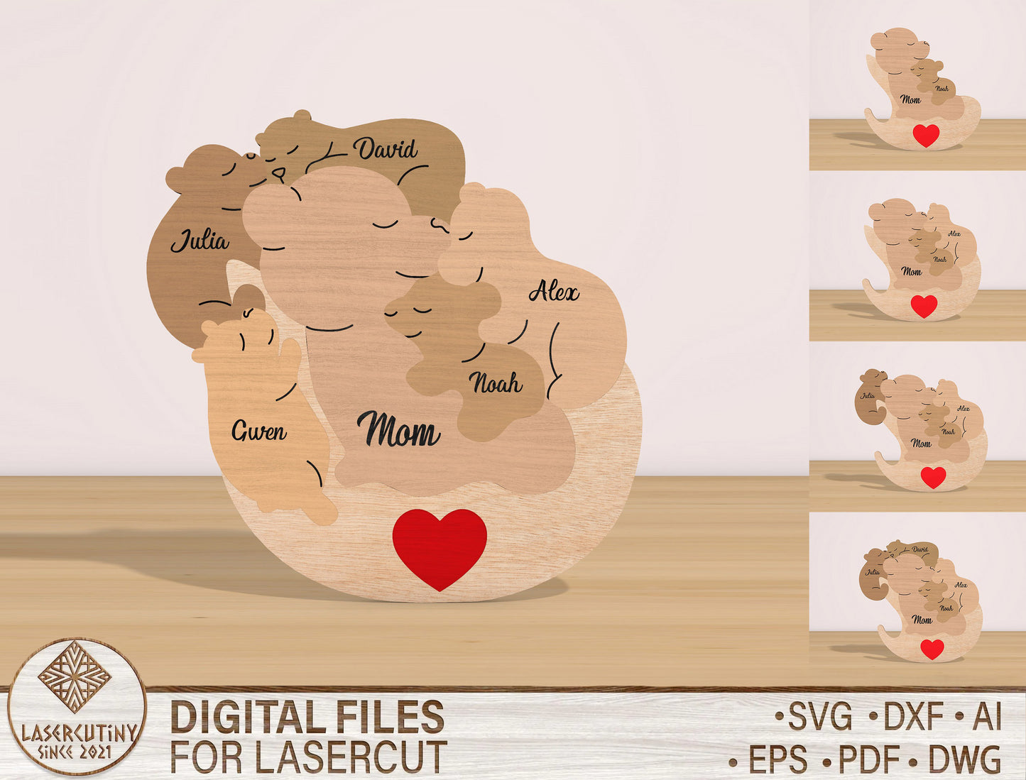 Personalized Mama Bear Puzzle Sign SVG Bundle for LightBurn and xTool