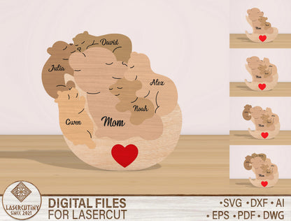Personalized Mama Bear Puzzle Sign SVG Bundle for LightBurn and xTool