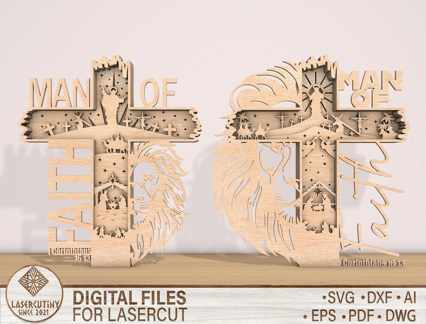 Man of God Son of Man Multilayer Cross SVG Bundle for Glowforge and xTool