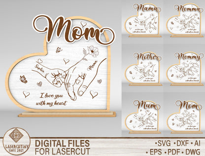 Mother's Day Personalized Family Hands Sign SVG for Glowforge
