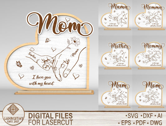 Mother's Day Personalized Family Hands Sign SVG for Glowforge