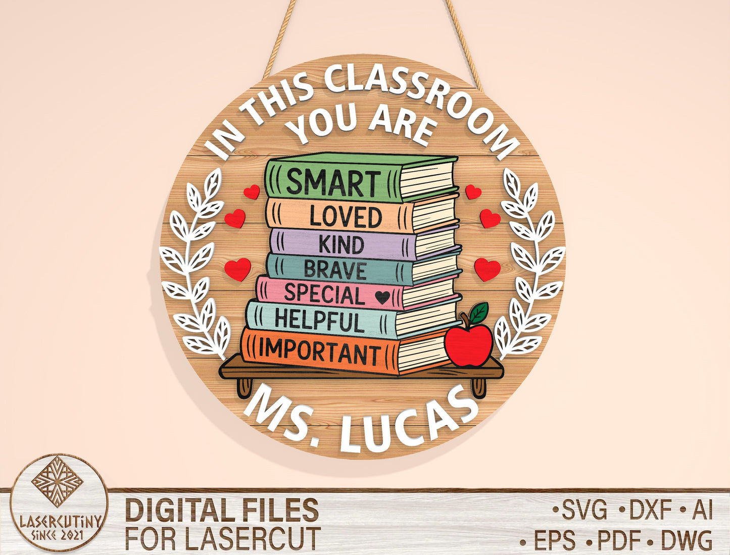 Personalized Book Stack Quote Sign SVG Laser Cut File for Glowforge and LightBurn
