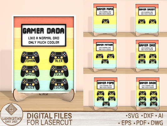 Gamer Dad Father's Day Sign SVG Laser Cut File for Glowforge and xTool
