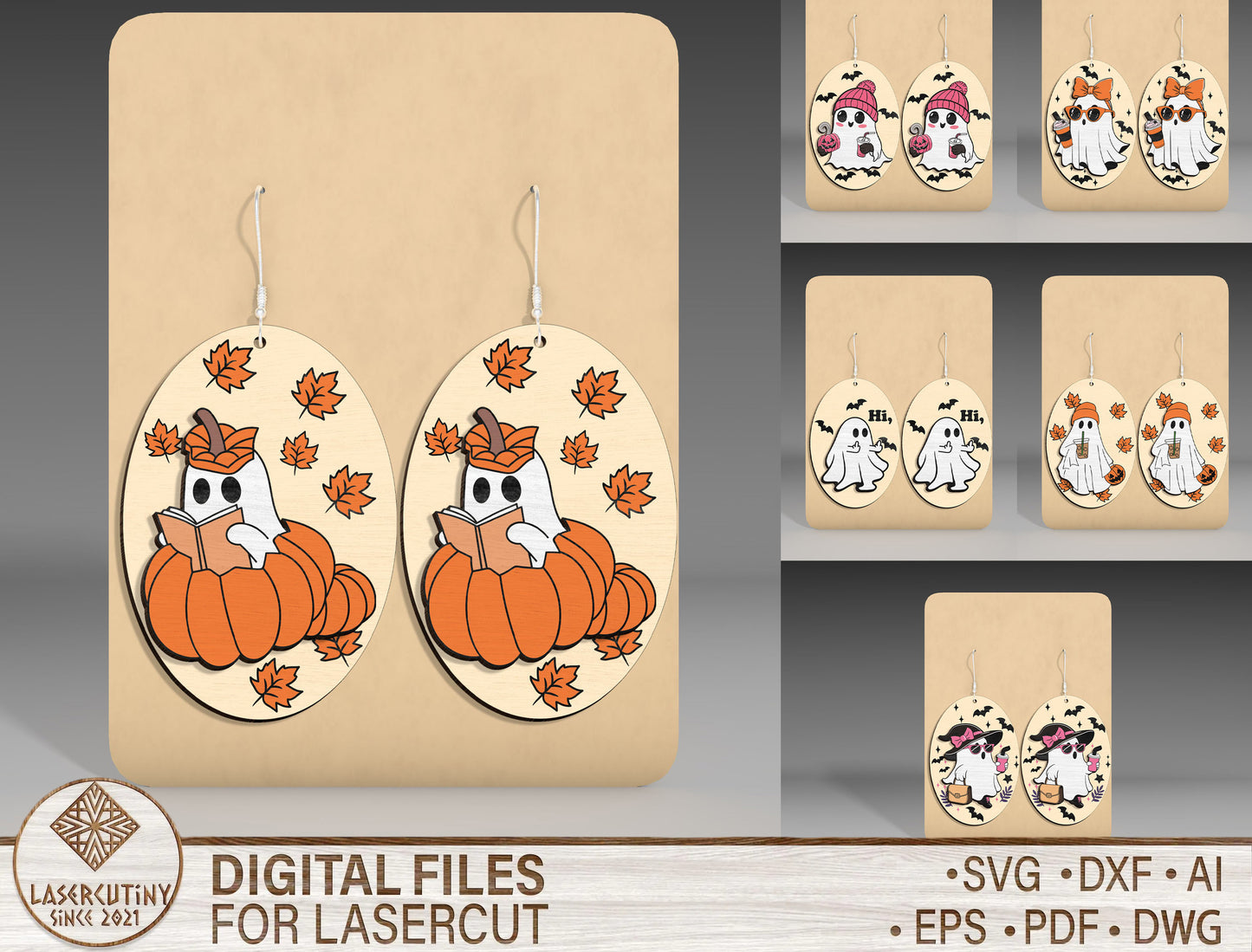 Halloween Pumpkin Ghost Earrings SVG Bundle 6 Designs for Glowforge xTool LightBurn