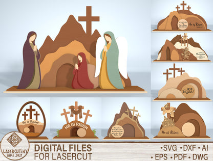 He Is Risen Easter Resurrection Scene SVG 3D Layered Tomb for Glowforge