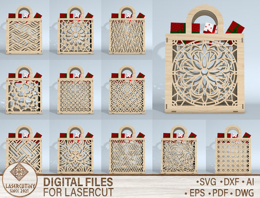 Gift Bag SVG Bundle for Glowforge xTool Laser Cut Gift Box File