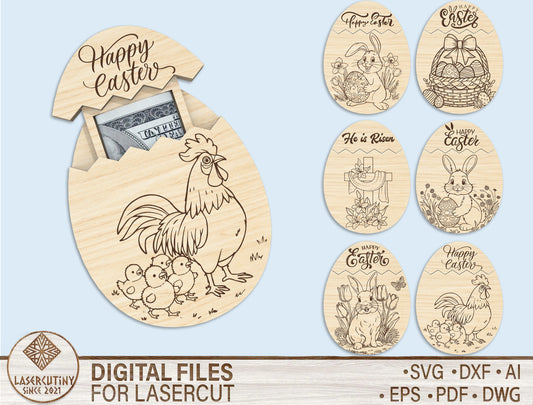 Chicken Egg Cash Holder Laser Cut File – Wooden Tabletop Decor – Easter Money Holder SVG – 6 Designs