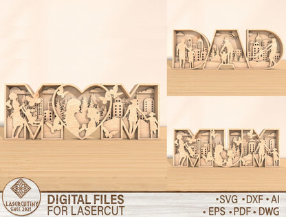 MOM Multilayer Family Sign SVG for Glowforge and xTool