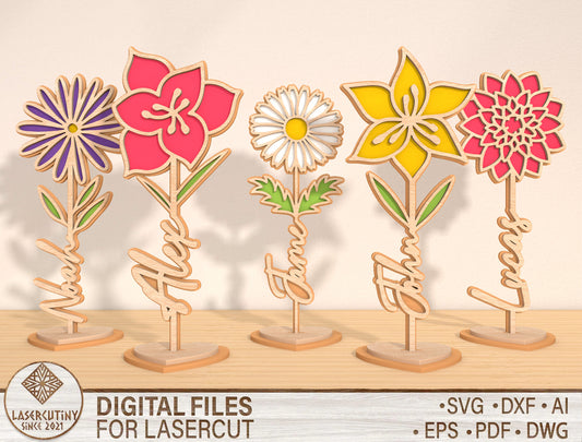Personalized Flower Stand SVG Bundle 5 Designs for LightBurn and xTool