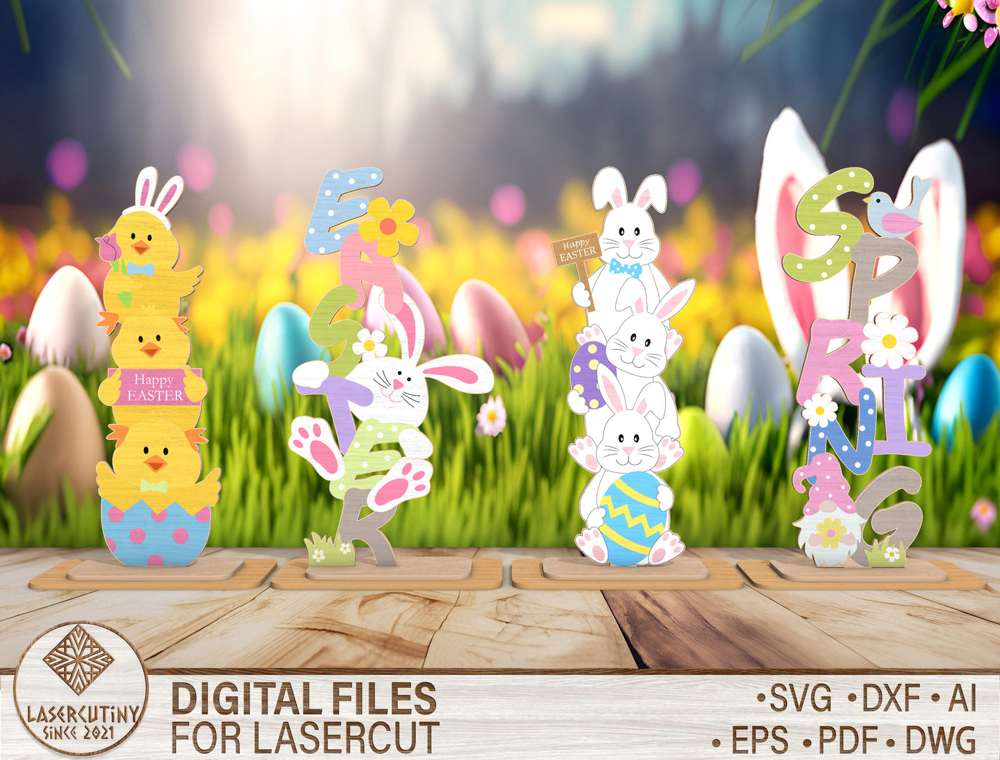 Easter Bunny Standing Sign SVG Cute Spring Decor for LightBurn and xTool