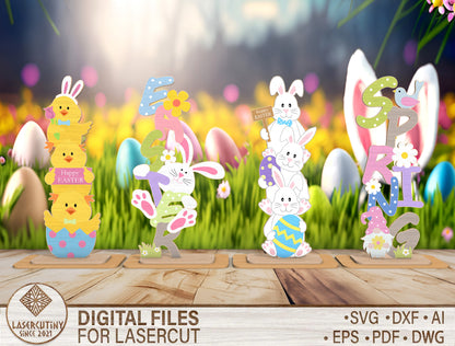 Easter Bunny Standing Sign SVG Cute Spring Decor for LightBurn and xTool