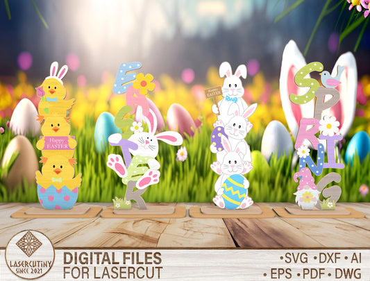 Easter Bunny Standing Sign SVG Cute Spring Decor for LightBurn and xTool