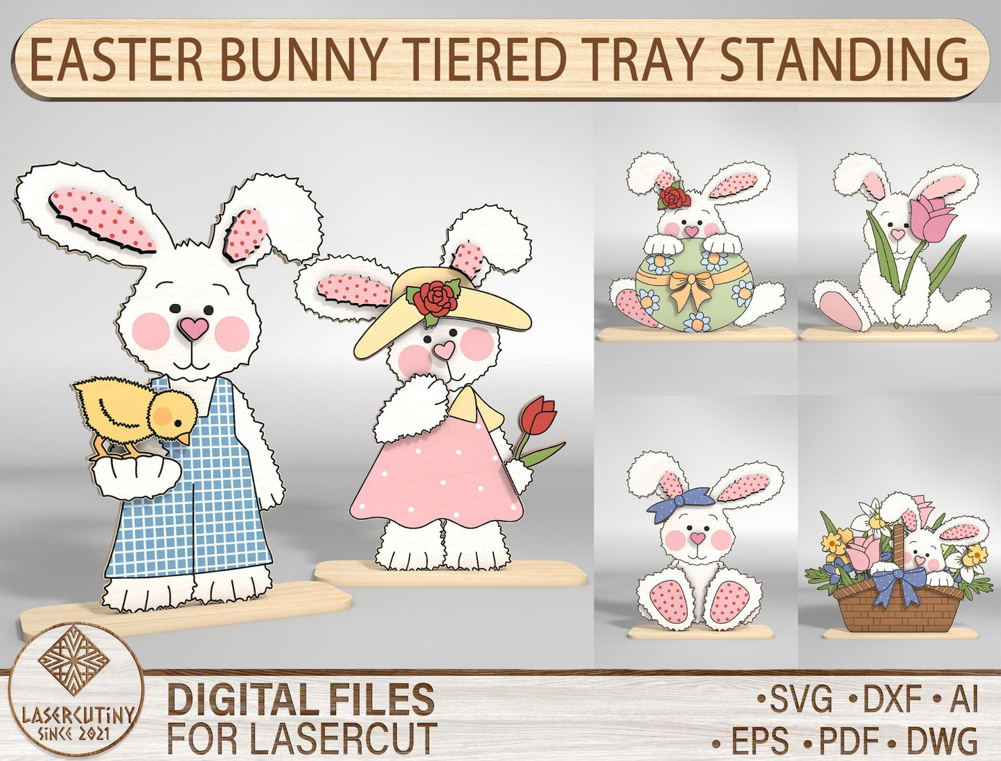Easter Bunny Stand SVG Bundle Cute 6 Designs Laser Cut for LightBurn and xTool