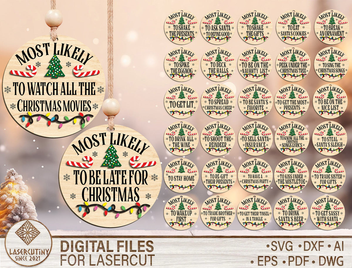Most Likely To Christmas Ornament SVG Bundle Funny Laser Cut 1