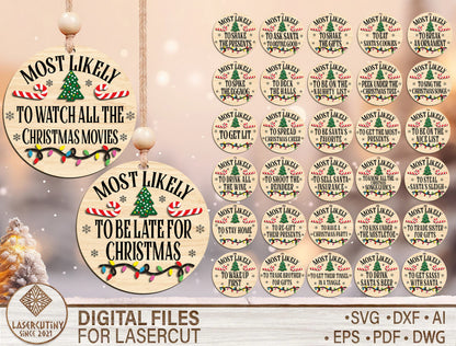 Most Likely To Christmas Ornament SVG Bundle Funny Laser Cut 1