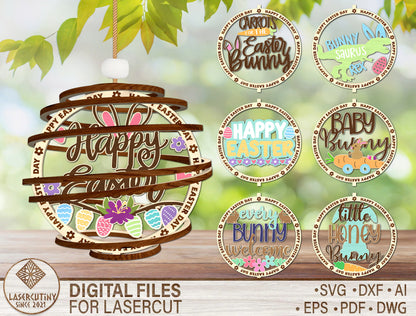 Easter Spiral Ornament SVG Happy Easter Layered Wooden for Glowforge and xTool