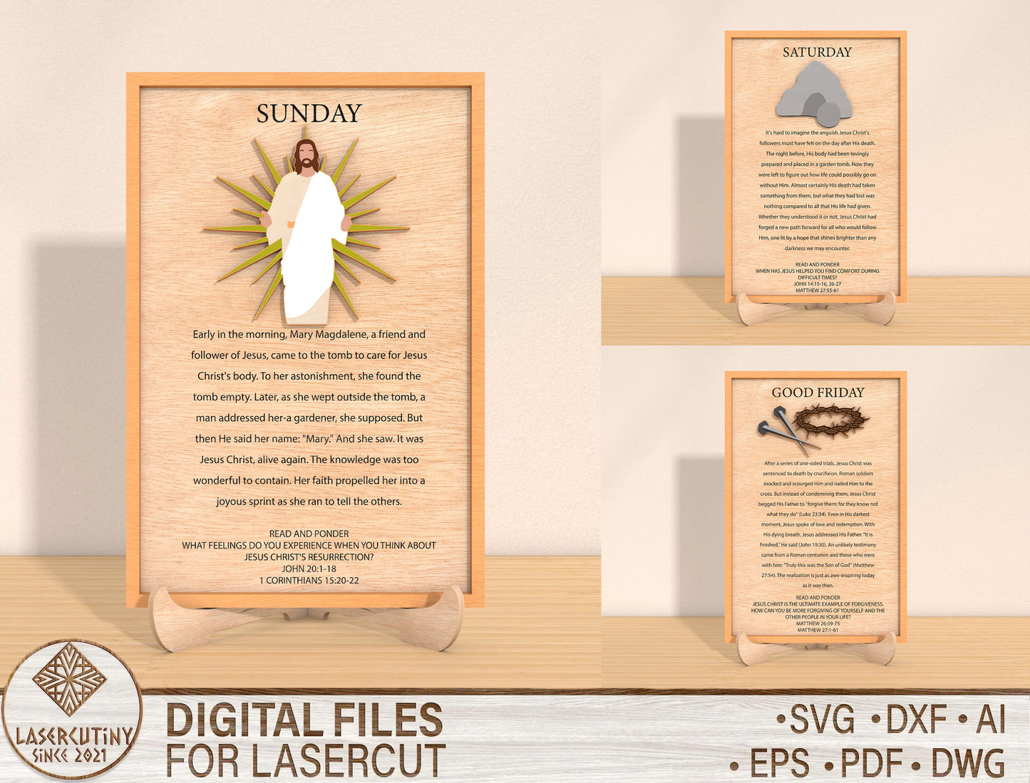 Holy Week Christian SVG Bundle 3 Easter Faith Designs for Glowforge and xTool