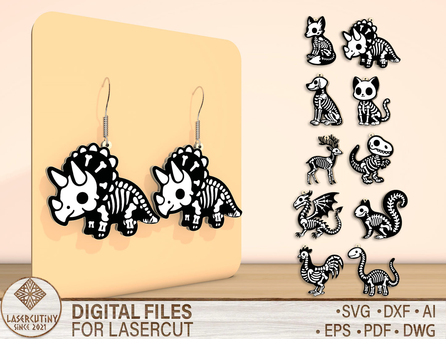 Halloween Skeleton Earrings SVG Bundle Laser Cut File for Glowforge and xTool