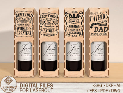 Father's Day Wine Box SVG Bundle Laser Cut File for Glowforge and xTool