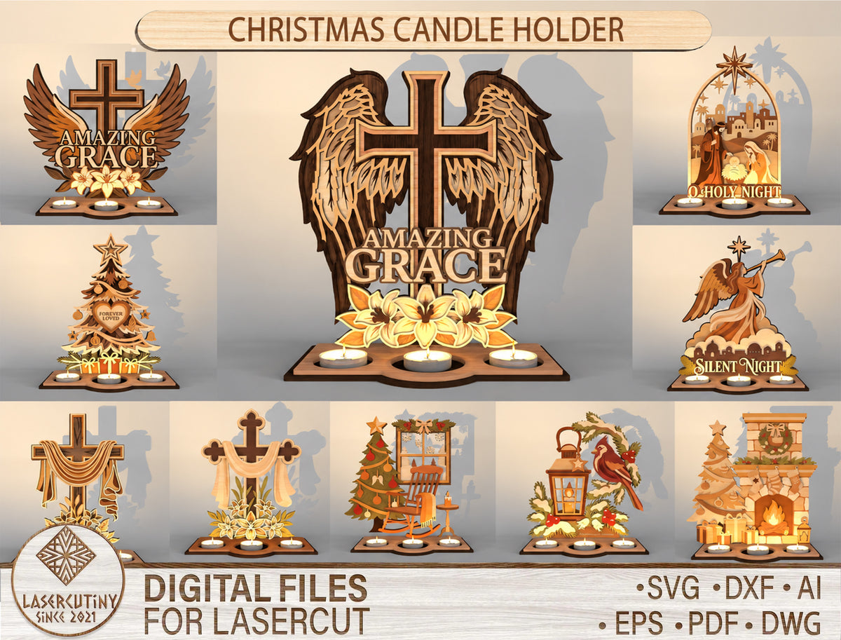 Christmas Candle Holder SVG Bundle 10 Christian Laser Cut Designs