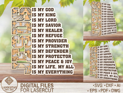Multilayer Christian Quote Jesus Is My God SVG for Glowforge and xTool