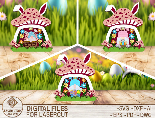 Easter Bunny Mushroom Decor SVG Wooden Spring Scene for Glowforge