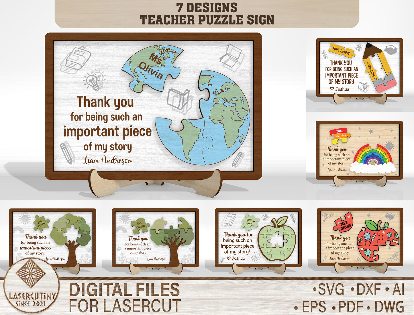 Teacher Puzzle Tabletop Sign SVG Bundle Laser Cut File for Glowforge and xTool