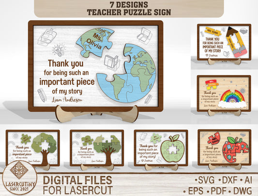 Teacher Puzzle Tabletop Sign SVG Bundle Laser Cut File for Glowforge and xTool