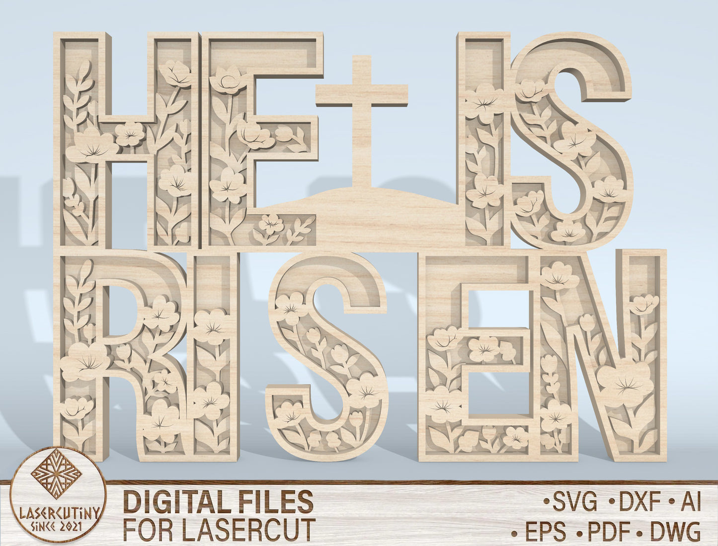 He Is Risen Multilayer SVG Christian Word Art for LightBurn and xTool