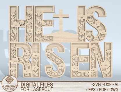 He Is Risen Multilayer SVG Christian Word Art for LightBurn and xTool