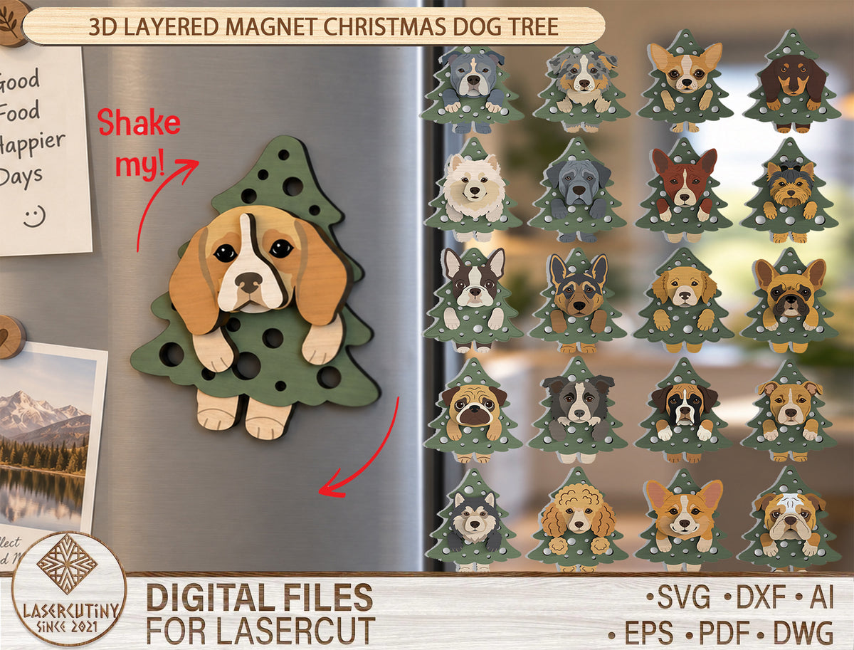 3D Layered Dog Tree Magnet SVG Bundle 21 Designs 1