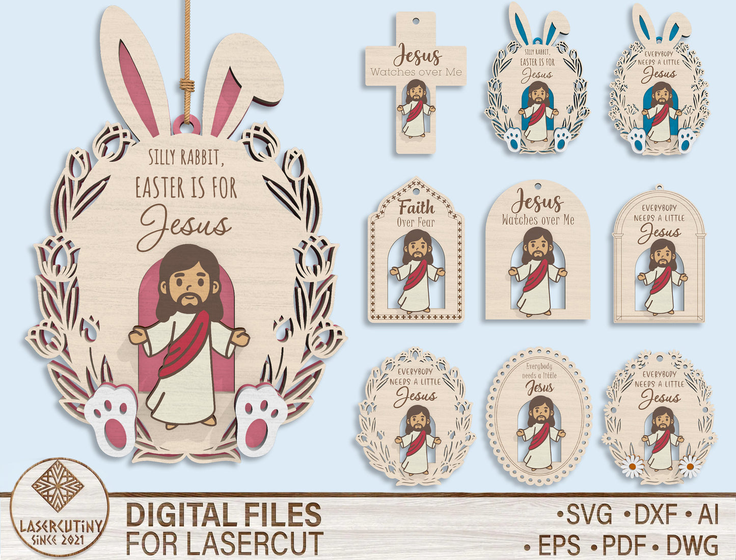 Jesus Easter Ornament SVG Bundle He Is Risen for Glowforge and xTool