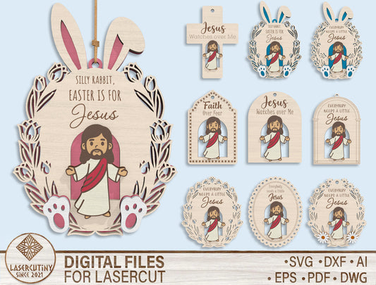 Jesus Easter Ornament SVG Bundle He Is Risen for Glowforge and xTool
