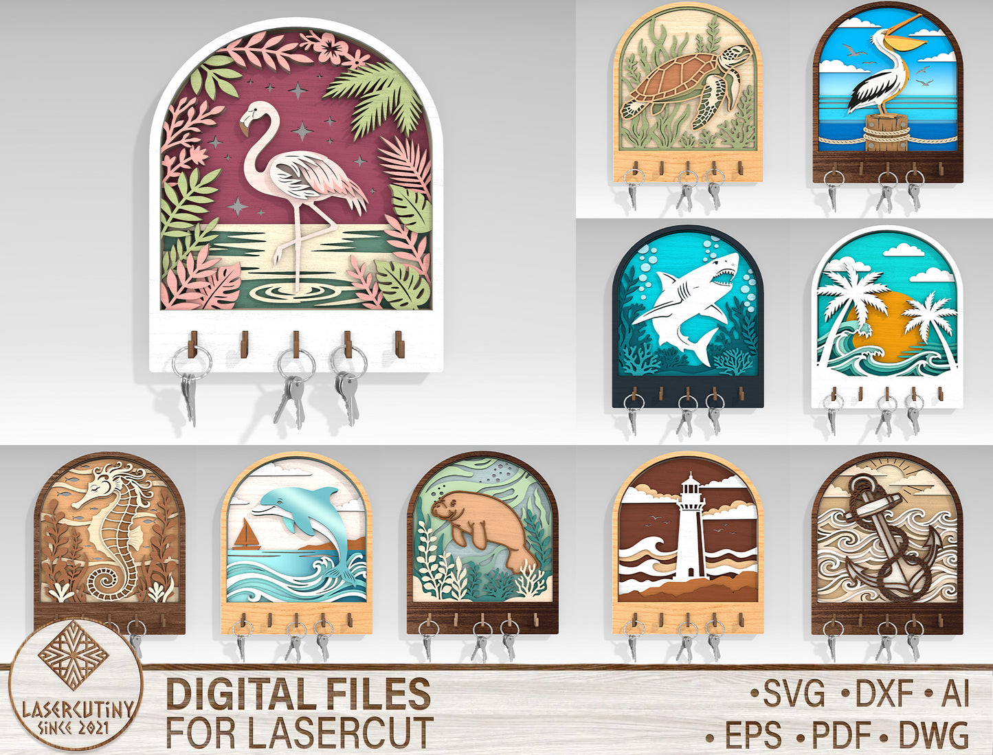 Coastal Key Holder SVG Bundle Laser Cut File for Glowforge Users