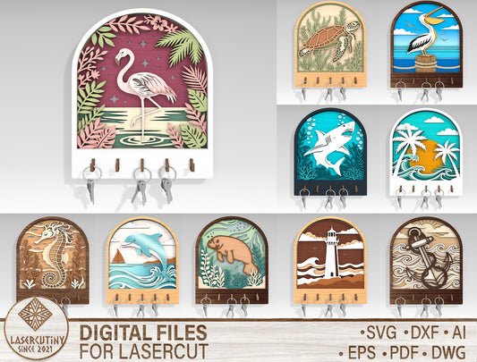 Coastal Key Holder SVG Bundle Laser Cut File for Glowforge Users
