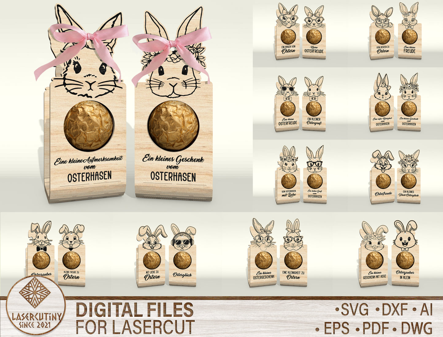 Easter Bunny Chocolate Holder SVG V2 Bundle 25 Designs for LightBurn