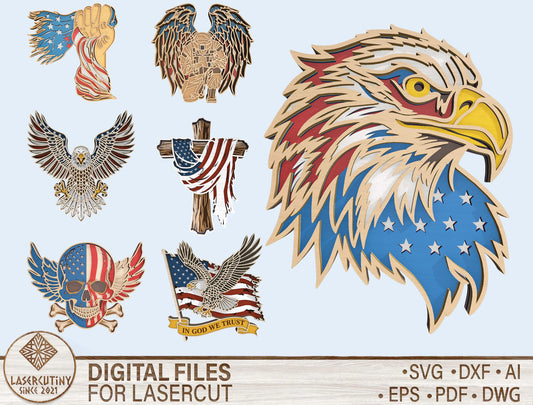 Patriotic Eagle Multilayer SVG Bundle Laser Cut File for Glowforge