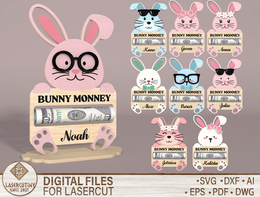 Personalized Bunny Money Holder SVG Easter Cash Gift for LightBurn and xTool