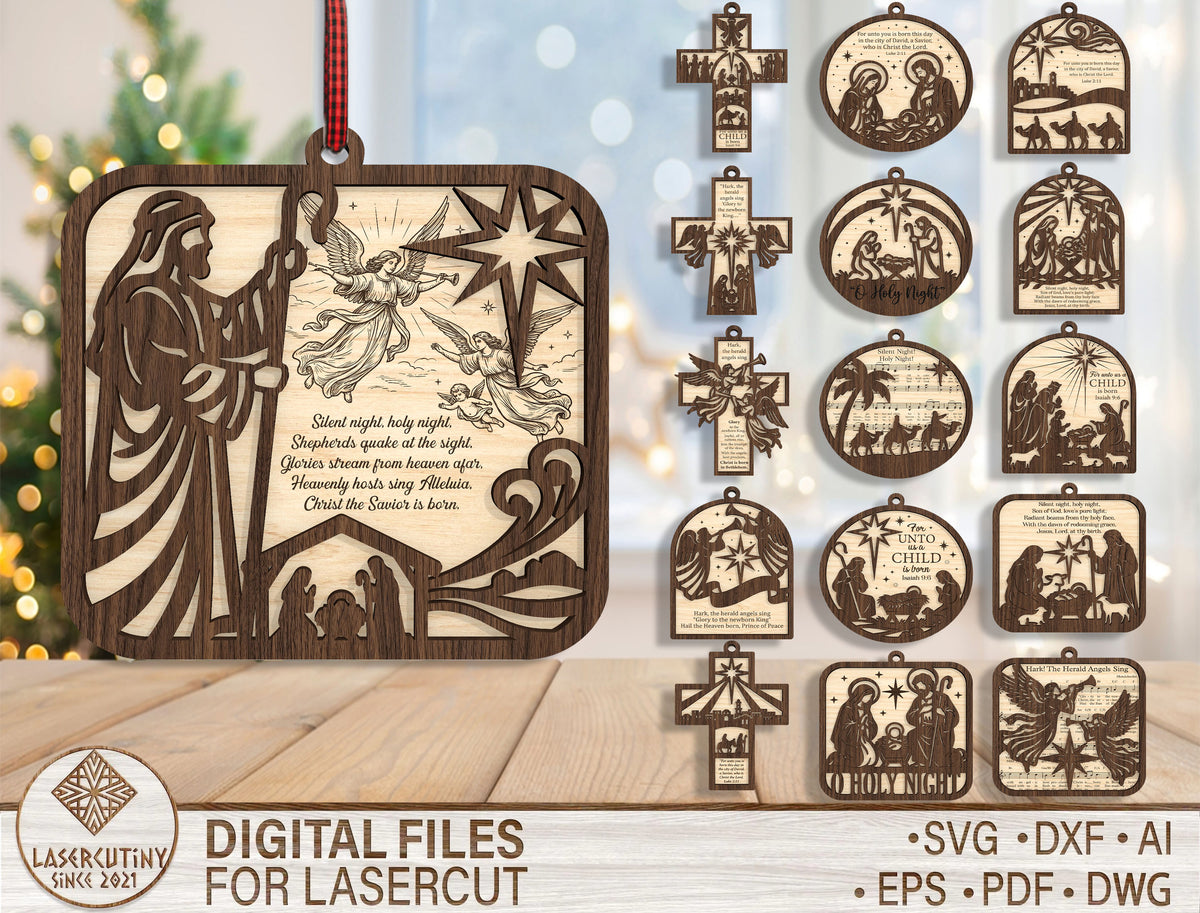 Christian Nativity Ornament SVG Bundle Christmas Laser Cut Files