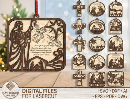 Christian Nativity Ornament SVG Bundle Christmas Laser Cut Files