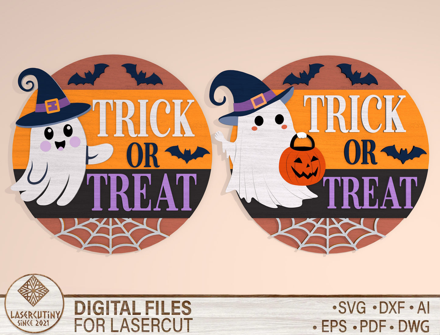 Trick or Treat Ghost Door Hanger SVG Set for Glowforge xTool LightBurn
