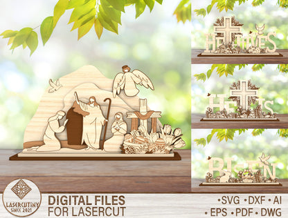 He Is Risen Cross and Bunny Decor SVG Bundle for Glowforge and xTool