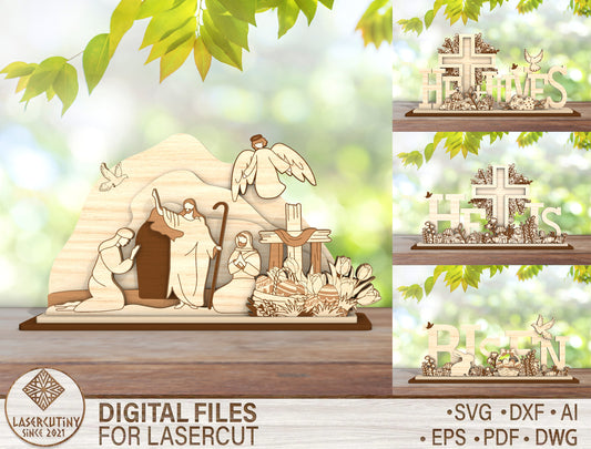 He Is Risen Cross and Bunny Decor SVG Bundle for Glowforge and xTool