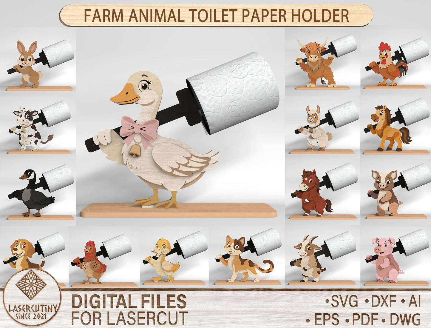 Farm Animal Toilet Paper Holder SVG Bundle for Glowforge and LightBurn