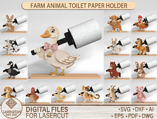 Farm Animal Toilet Paper Holder SVG Bundle for Glowforge and LightBurn