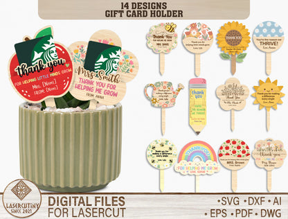 Teacher Gift Card Holder SVG Bundle Laser Cut File for Glowforge, xTool, or LightBurn