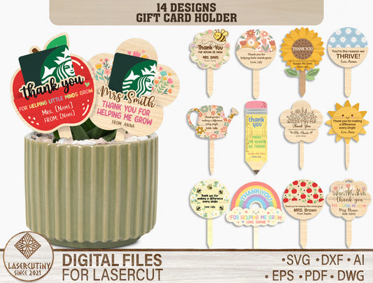 Teacher Gift Card Holder SVG Bundle Laser Cut File for Glowforge, xTool, or LightBurn