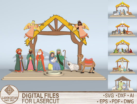 Nativity Scene Tabletop Decor Laser Cut File | Ready to Cut | Glowforge, xTool, LightBurn, etc.